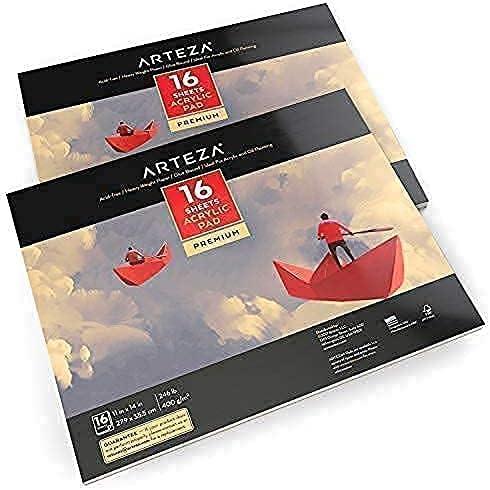 imageArteza Acrylic Paint and Pad Bundle 60 Assorted Colors 2 Heavyweight 11 x 14 Acrylic Pads 16 Sheets Each Painting Art Supplies for Artist Hobby Painters amp Beginners