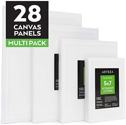 imageArteza Acrylic Painter Starter Bundle Acrylic Paint Set of 60 Colors and Canvas Panels Multi Pack Pack of 28 Painting Art Supplies for Artist Hobby Painters amp Beginners