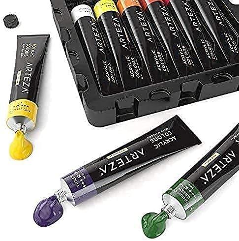 imageArteza Acrylic Painter Starter Bundle Acrylic Paint Set of 60 Colors and Canvas Panels Multi Pack Pack of 28 Painting Art Supplies for Artist Hobby Painters amp Beginners