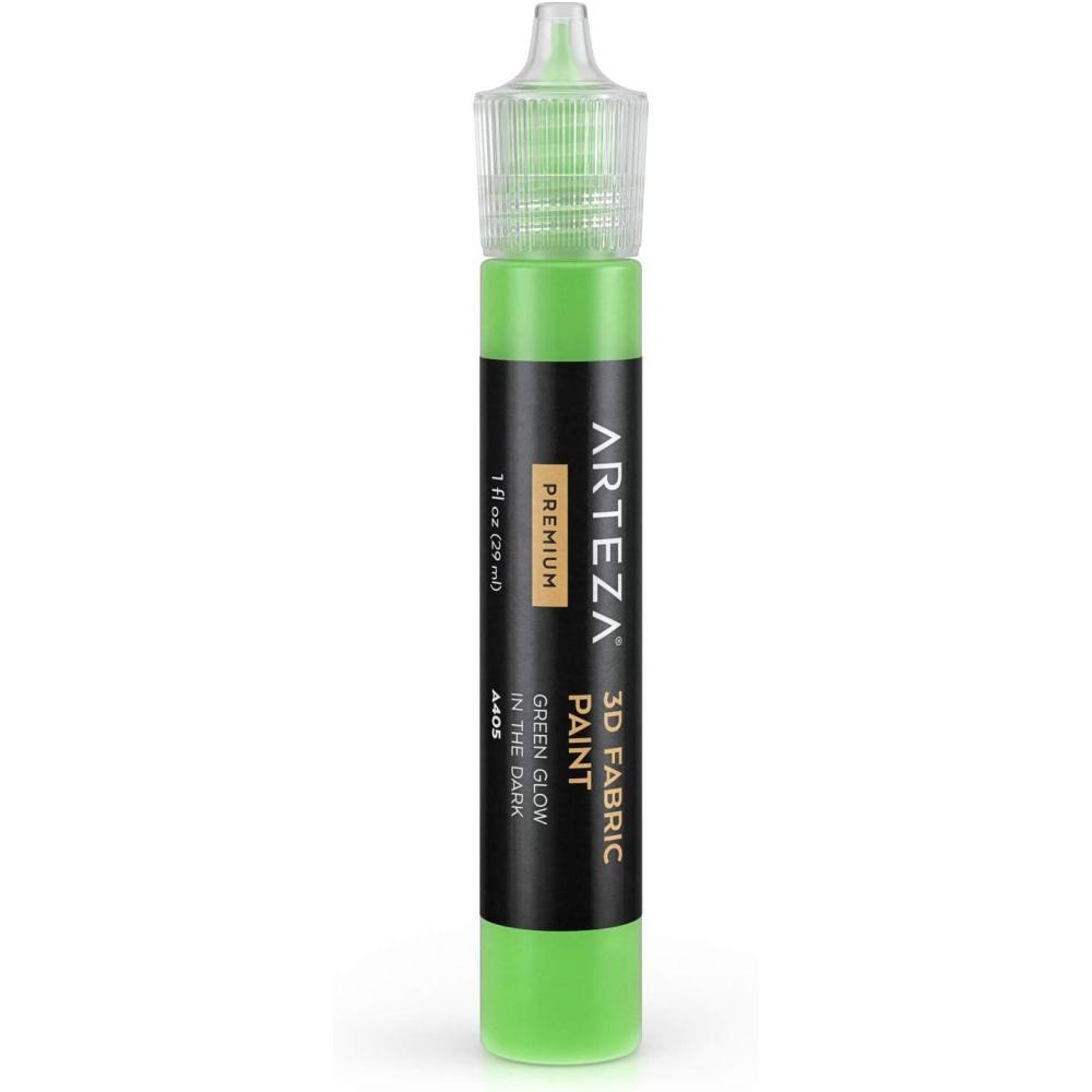 imageArteza 3D Fabric Paint Green Glow in the Dark A405 1oz Tube Washer amp Dryer Safe Textile Paint for Clothing Accessories Ceramic Glass amp DIY Projects