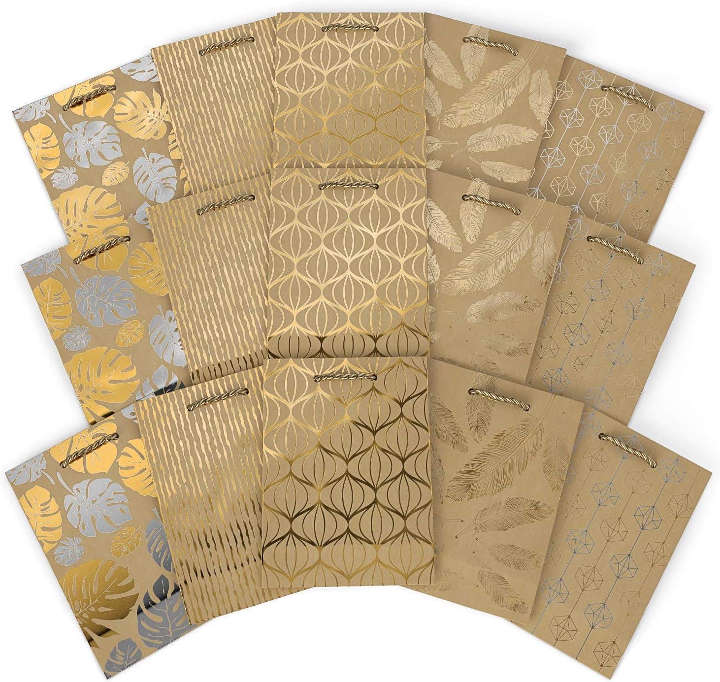 imageArteza Gift Bags 95x7x34 Set of 15 Bags 5 White Designs 3 Pieces in Each Style Perfect for Any Holiday Occasion Graduations Birthday Parties and More3 of Each Design
