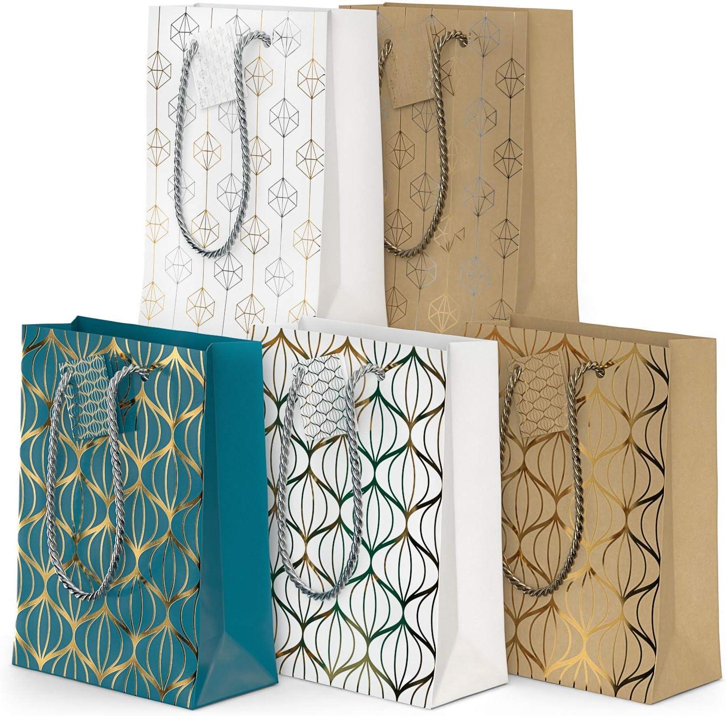 imageArteza Gift Bags 95x7x34 Set of 15 Bags 5 White Designs 3 Pieces in Each Style Perfect for Any Holiday Occasion Graduations Birthday Parties and More3 of Each Style