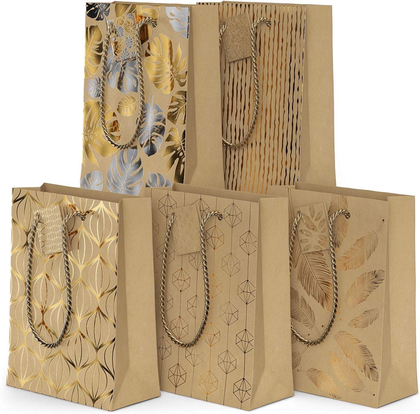 imageArteza Gift Bags 95x7x34 Set of 15 Bags 5 White Designs 3 Pieces in Each Style Perfect for Any Holiday Occasion Graduations Birthday Parties and More3 of Each Design