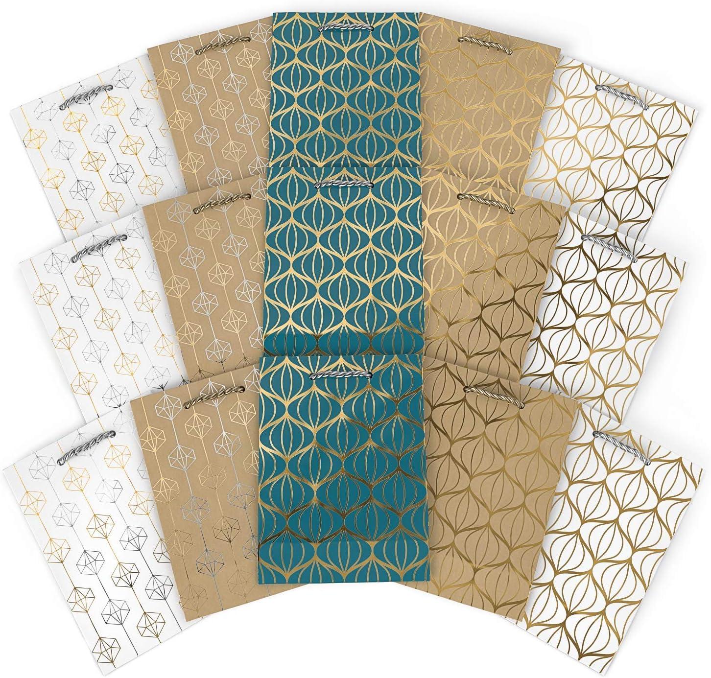 imageArteza Gift Bags 95x7x34 Set of 15 Bags 5 White Designs 3 Pieces in Each Style Perfect for Any Holiday Occasion Graduations Birthday Parties and More3 of Each Style