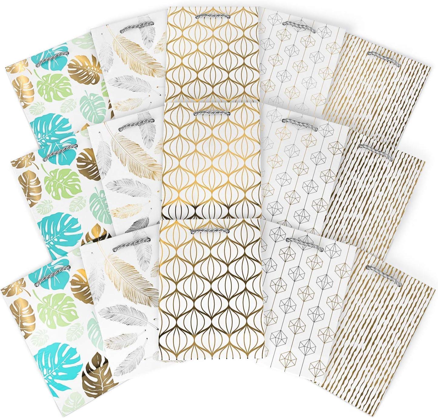 imageArteza Gift Bags 95x7x34 Set of 15 Bags 5 White Designs 3 Pieces in Each Style Perfect for Any Holiday Occasion Graduations Birthday Parties and More5 White Designs