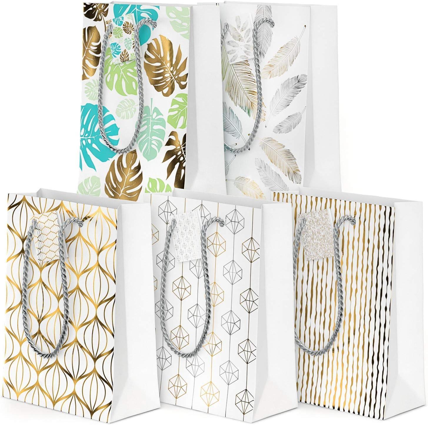 imageArteza Gift Bags 95x7x34 Set of 15 Bags 5 White Designs 3 Pieces in Each Style Perfect for Any Holiday Occasion Graduations Birthday Parties and More5 White Designs