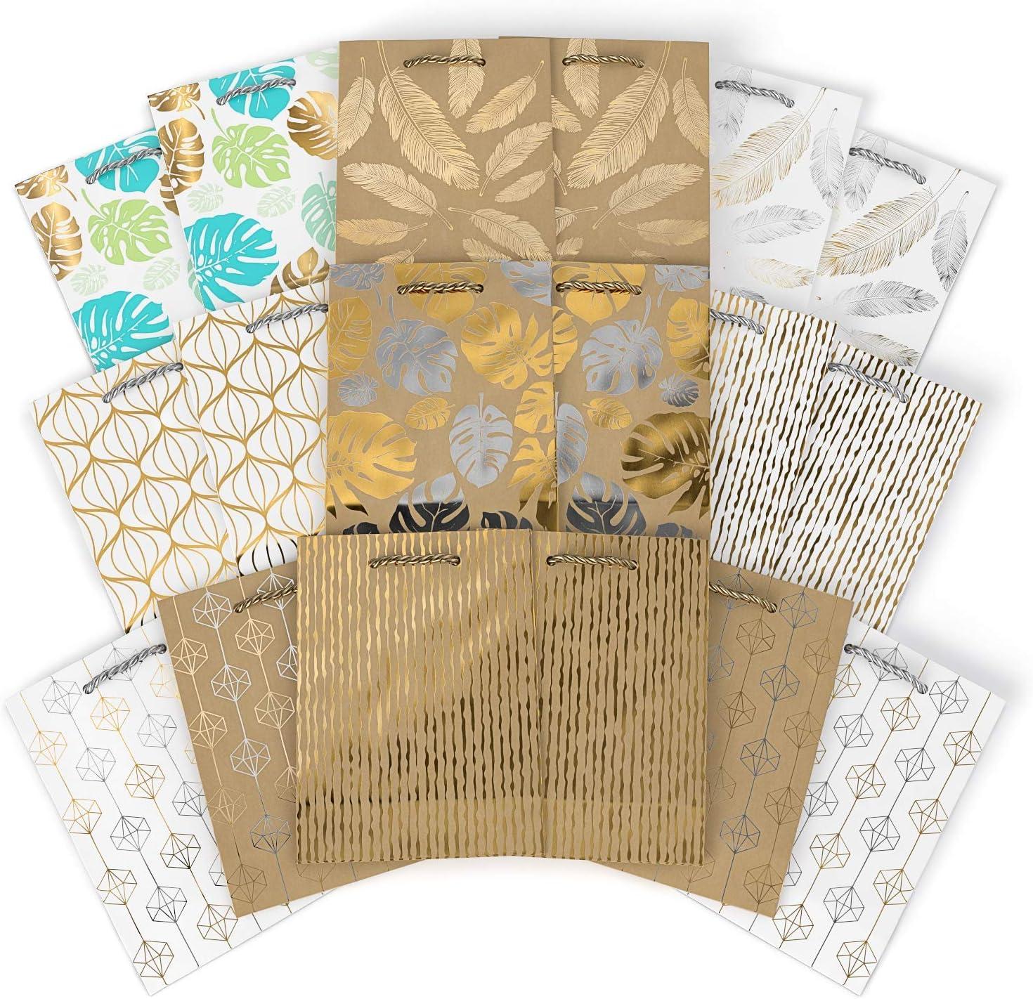 imageArteza Gift Bags 95x7x34 Set of 15 Bags 5 White Designs 3 Pieces in Each Style Perfect for Any Holiday Occasion Graduations Birthday Parties and More9 Mixed Designs 2 Pcs Each Design