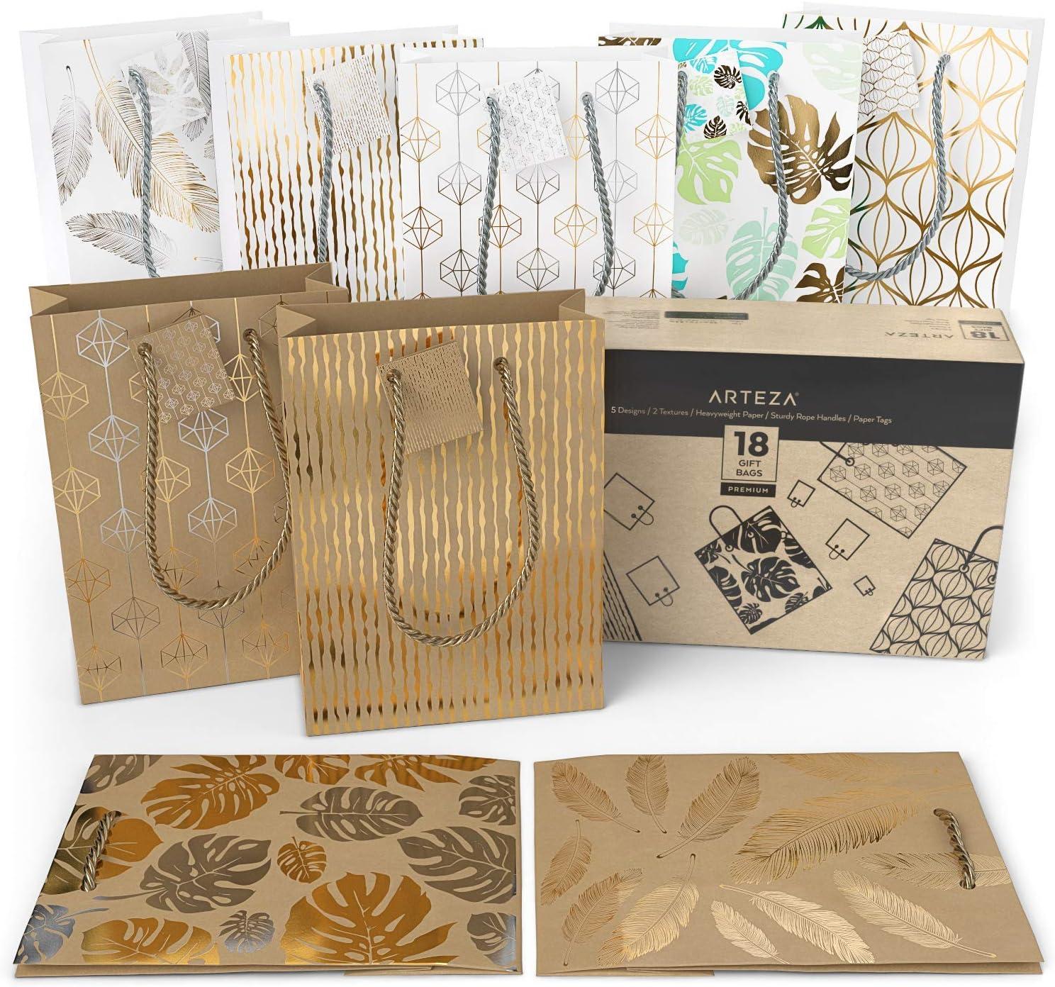 imageArteza Gift Bags 95x7x34 Set of 15 Bags 5 White Designs 3 Pieces in Each Style Perfect for Any Holiday Occasion Graduations Birthday Parties and More9 Mixed Designs 2 Pcs Each Design