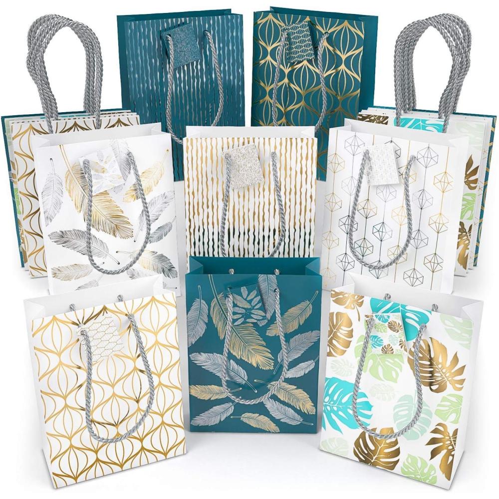imageArteza Gift Bags 95x7x34 Set of 15 Bags 5 White Designs 3 Pieces in Each Style Perfect for Any Holiday Occasion Graduations Birthday Parties and More2 of Each Style
