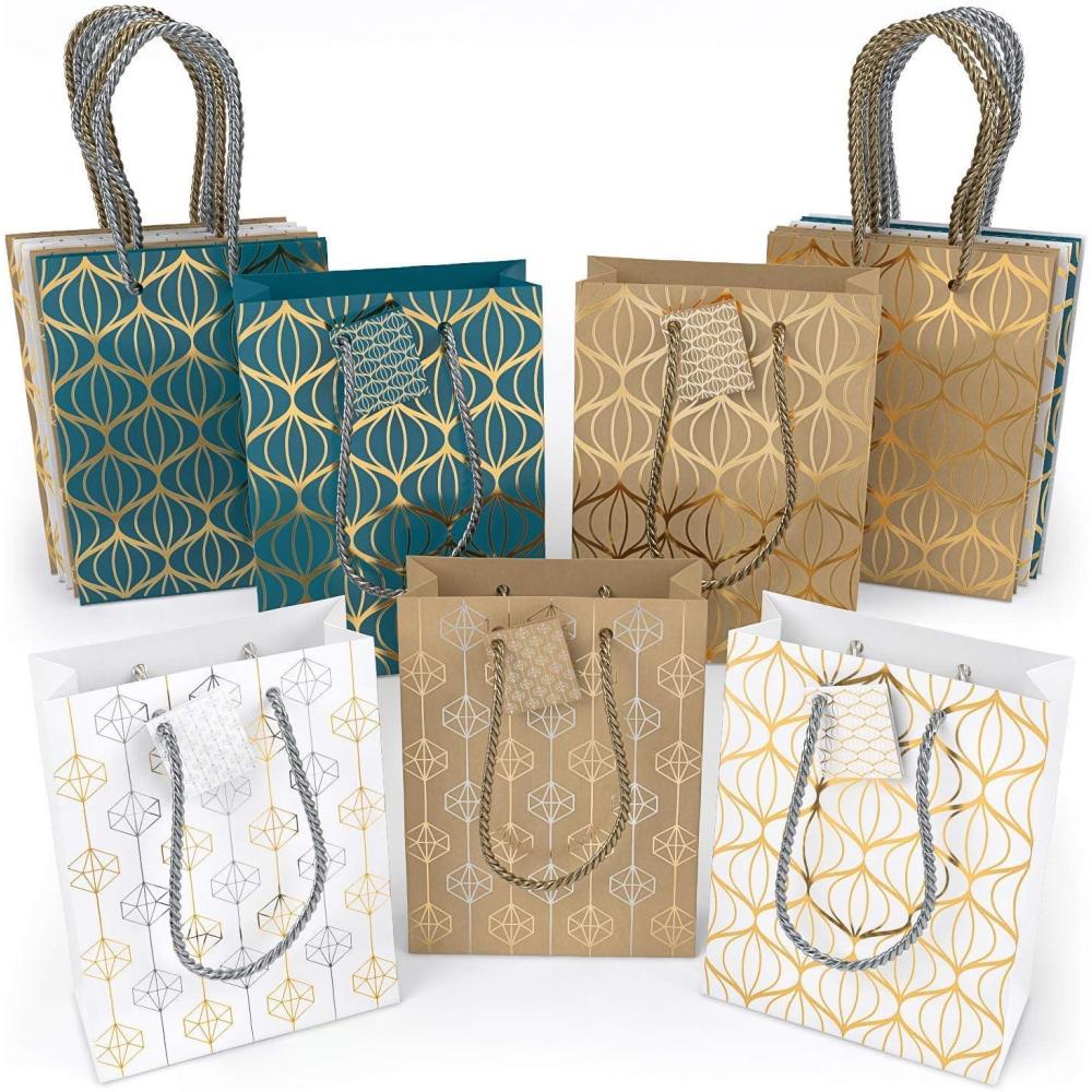 imageArteza Gift Bags 95x7x34 Set of 15 Bags 5 White Designs 3 Pieces in Each Style Perfect for Any Holiday Occasion Graduations Birthday Parties and More3 of Each Style