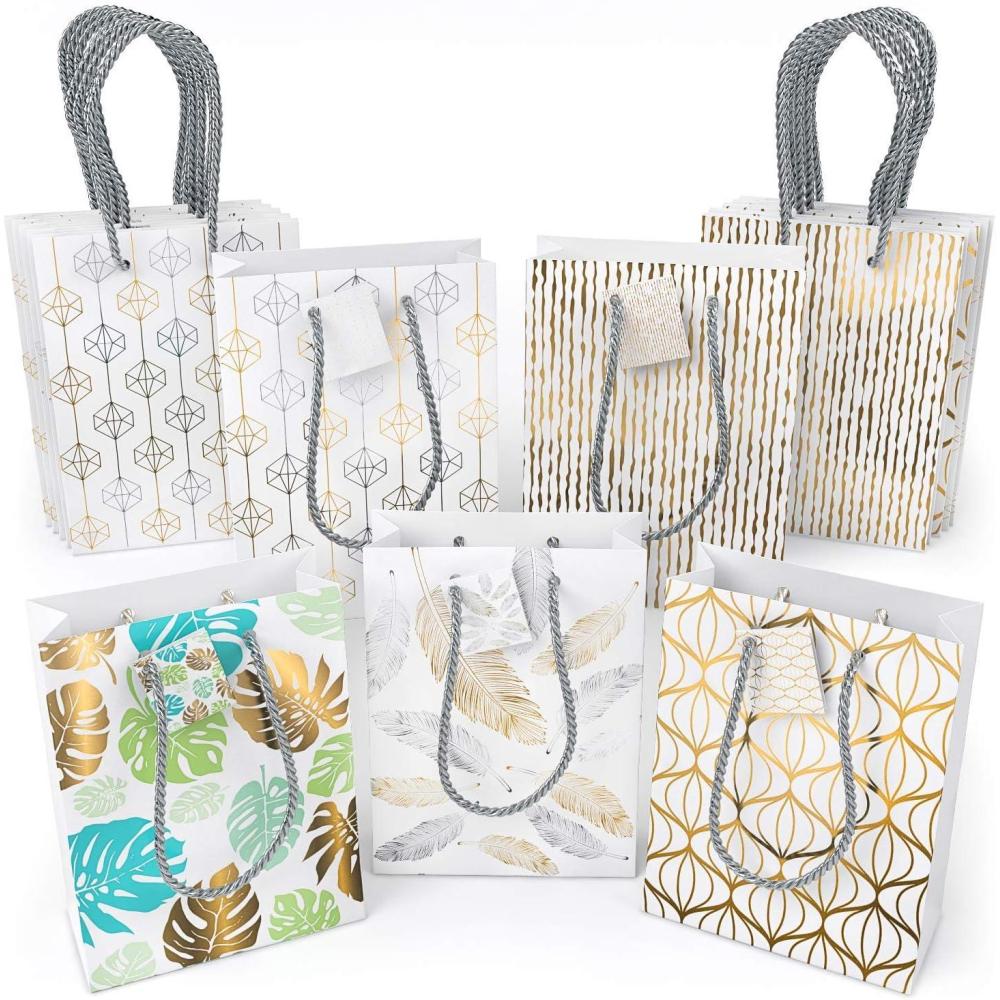 imageArteza Gift Bags 95x7x34 Set of 15 Bags 5 White Designs 3 Pieces in Each Style Perfect for Any Holiday Occasion Graduations Birthday Parties and More5 White Designs