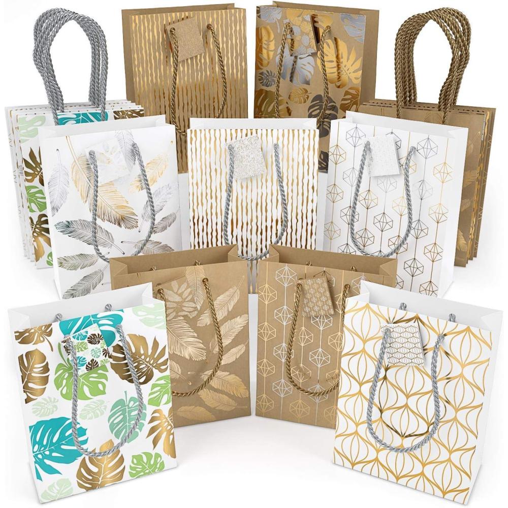 imageArteza Gift Bags 95x7x34 Set of 15 Bags 5 White Designs 3 Pieces in Each Style Perfect for Any Holiday Occasion Graduations Birthday Parties and More9 Mixed Designs  2 Pcs Each Design