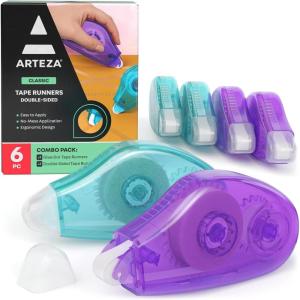 Arteza Double-Sided Tape Runner, Pack of 6, 0.31 Inches x 22 Feet, 3 Glue-Dot and 3 Smooth Adhesive Tape Runners, Craft Supplies for Scrapbooking, Gift Wrapping, and Paper Art
