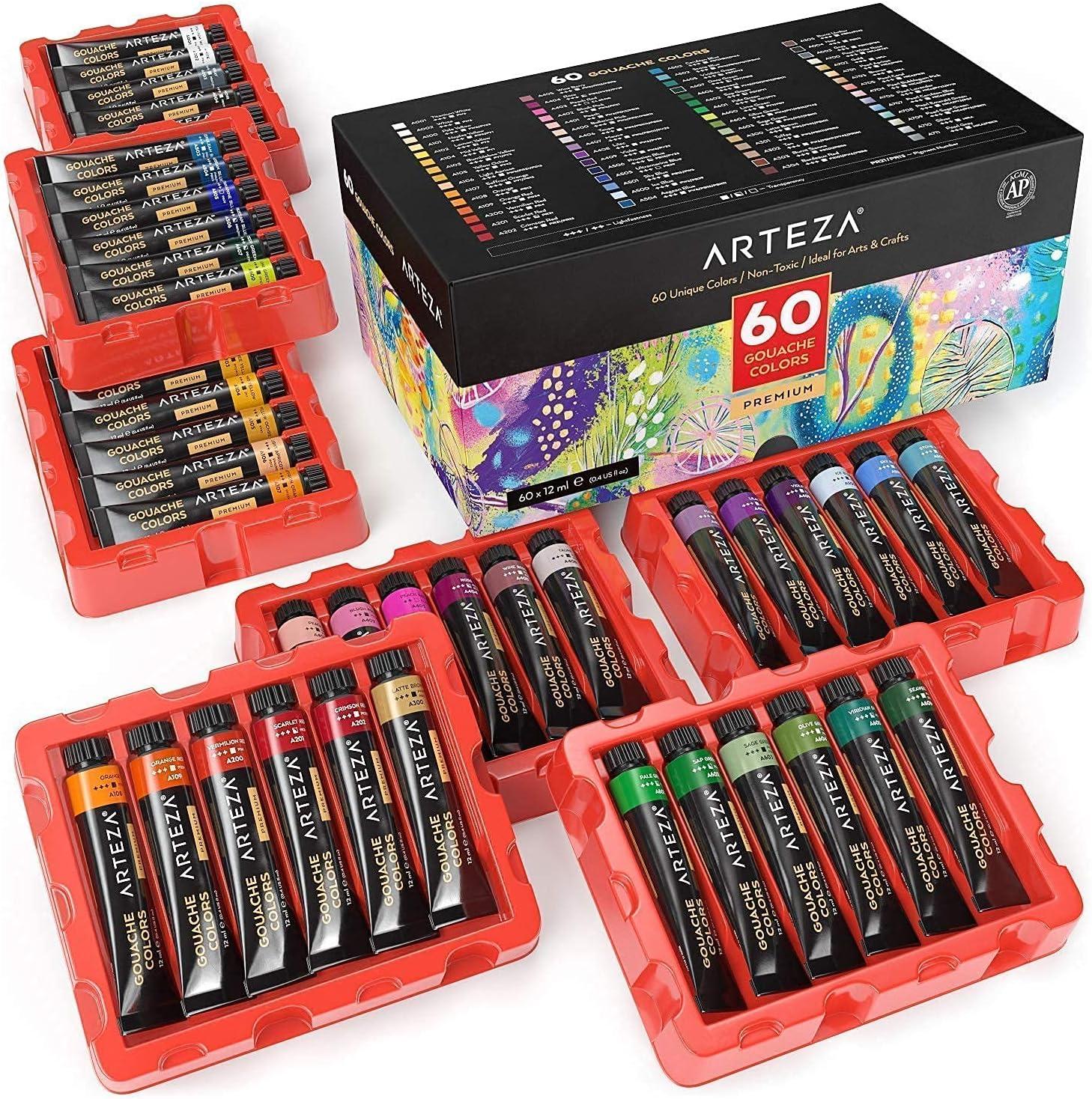 imageARTEZA Gouache Colors and Canvas Panels multipack Bundle Painting Art Supplies for Artist Hobby Painters amp Beginners