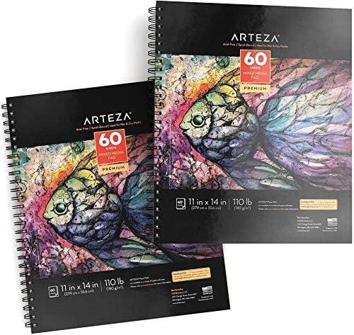 imageARTEZA Gouache Paint Set of 60 Colors with 11x14 Mixed Media Sketch Book 2 Pack Painting Art Supplies for Artist Hobby Painters amp Beginners