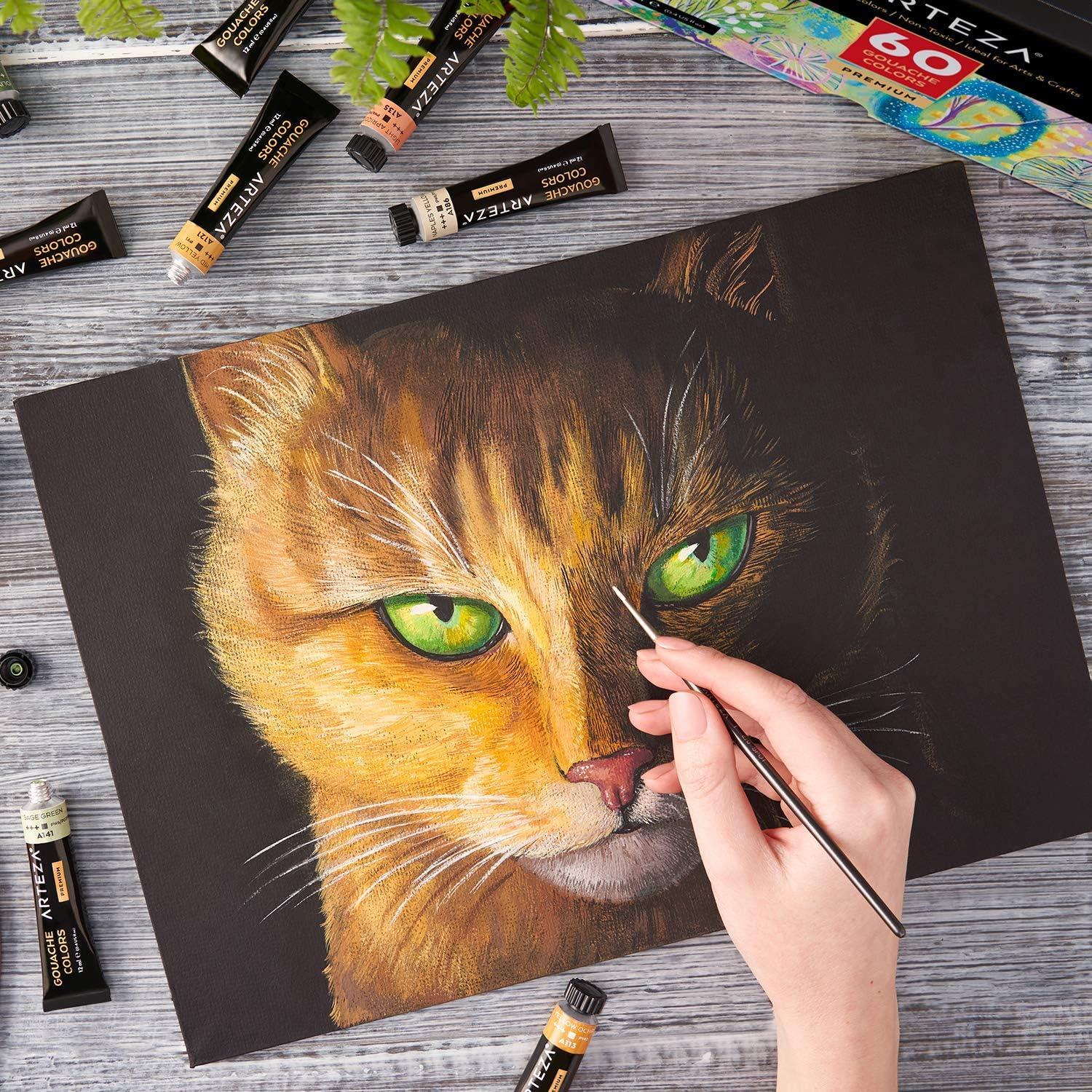 imageARTEZA Gouache Paint Set of 60 Colors with 11x14 Mixed Media Sketch Book 2 Pack Painting Art Supplies for Artist Hobby Painters amp Beginners