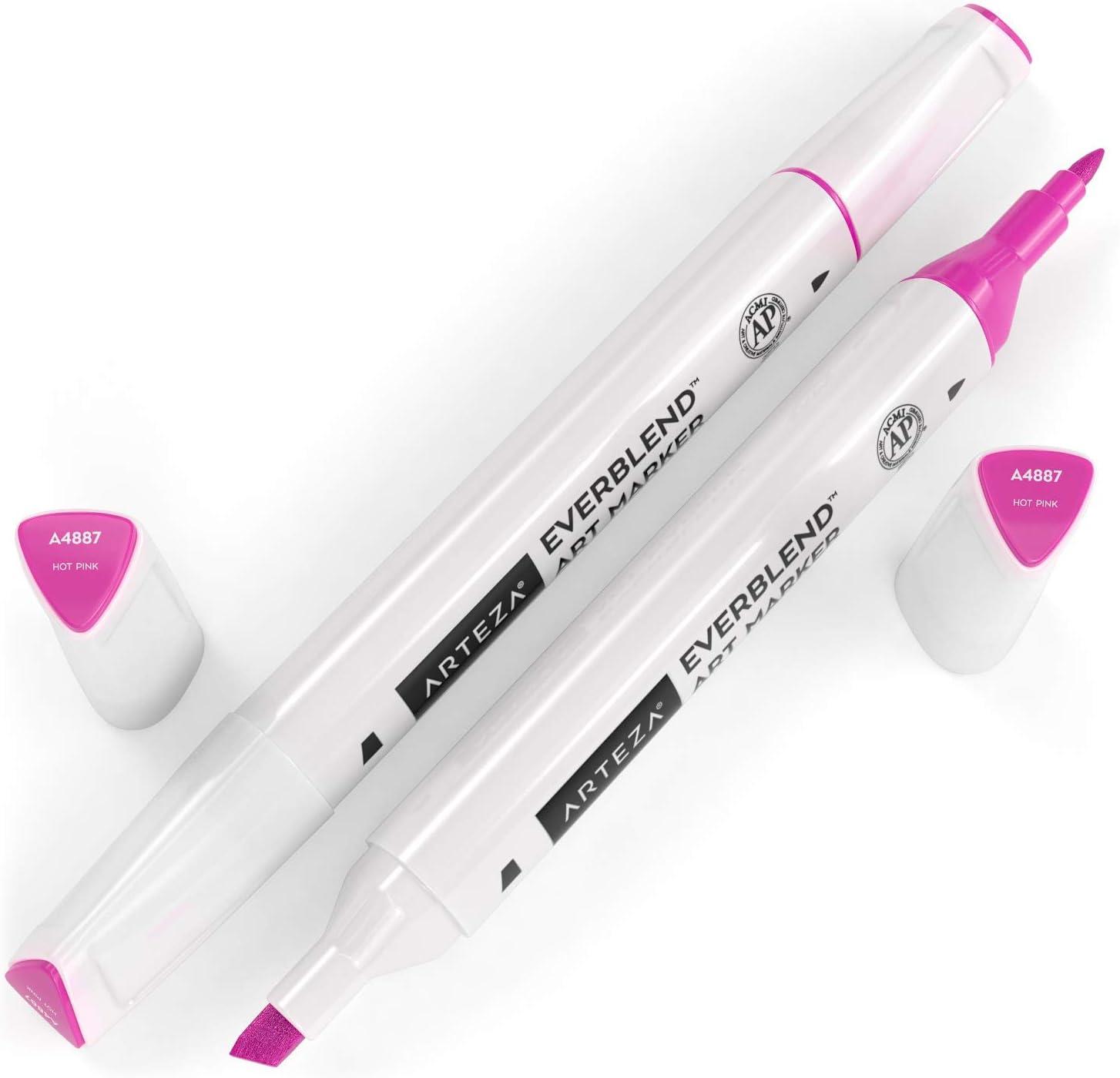 imageArteza EverBlend Art Markers Fluorescent Coral A302 Set of 4 Alcohol Based Sketch Markers with Dual Tips Fine and Broad Chisel for Painting Coloring Sketching and DrawingHot Pink A4887 Set of 4