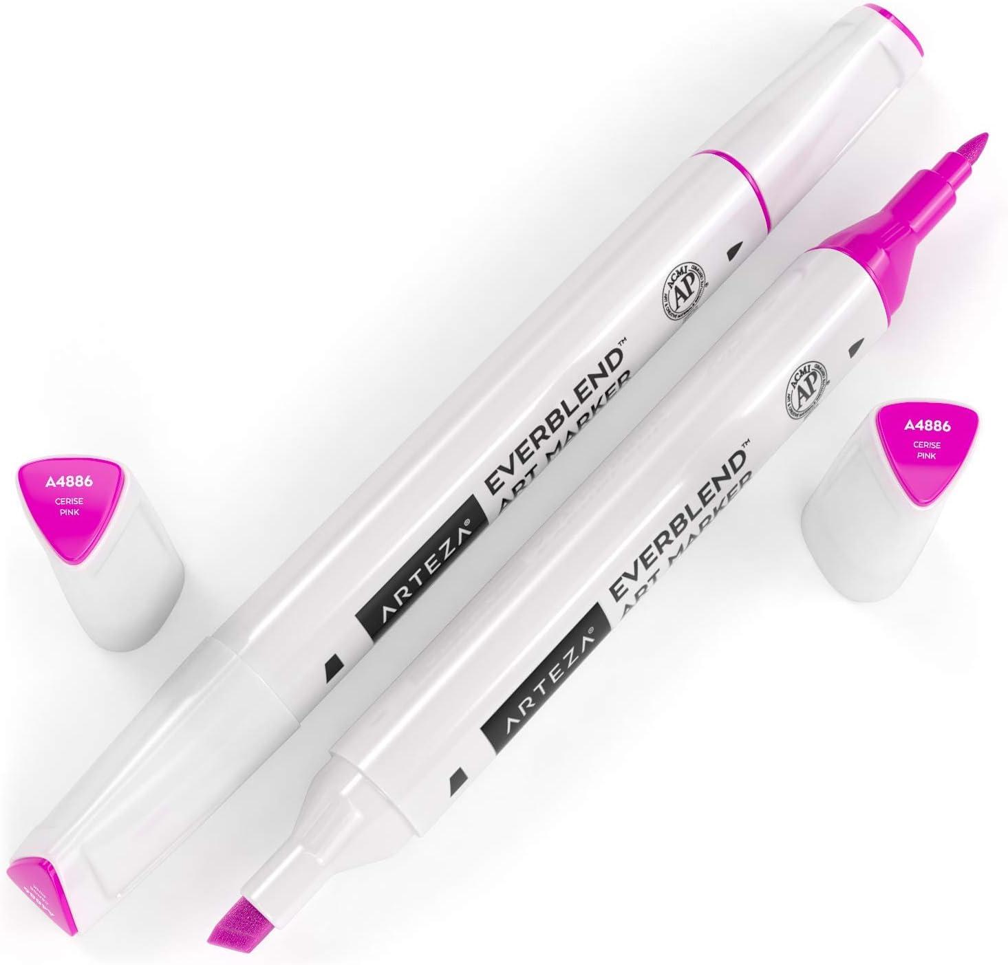 imageArteza EverBlend Art Markers Fluorescent Coral A302 Set of 4 Alcohol Based Sketch Markers with Dual Tips Fine and Broad Chisel for Painting Coloring Sketching and DrawingCerise Pink A4886 Set of 4