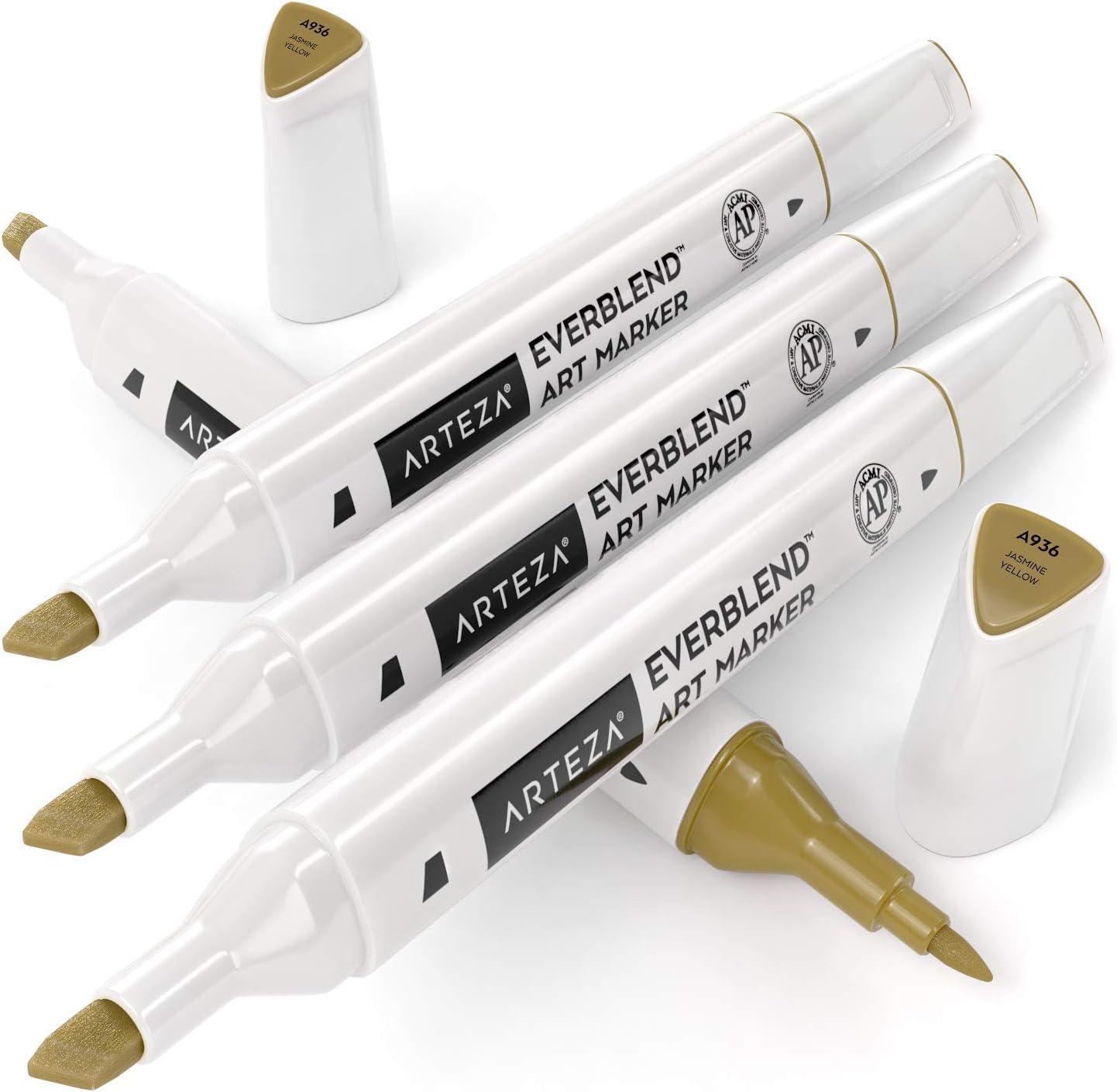 imageArteza EverBlend Art Markers Fluorescent Coral A302 Set of 4 Alcohol Based Sketch Markers with Dual Tips Fine and Broad Chisel for Painting Coloring Sketching and DrawingJasmine Yellow A936 Set of 4
