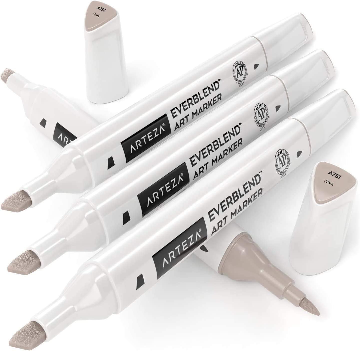 imageArteza EverBlend Art Markers Fluorescent Coral A302 Set of 4 Alcohol Based Sketch Markers with Dual Tips Fine and Broad Chisel for Painting Coloring Sketching and DrawingPearl A751 Set of 4