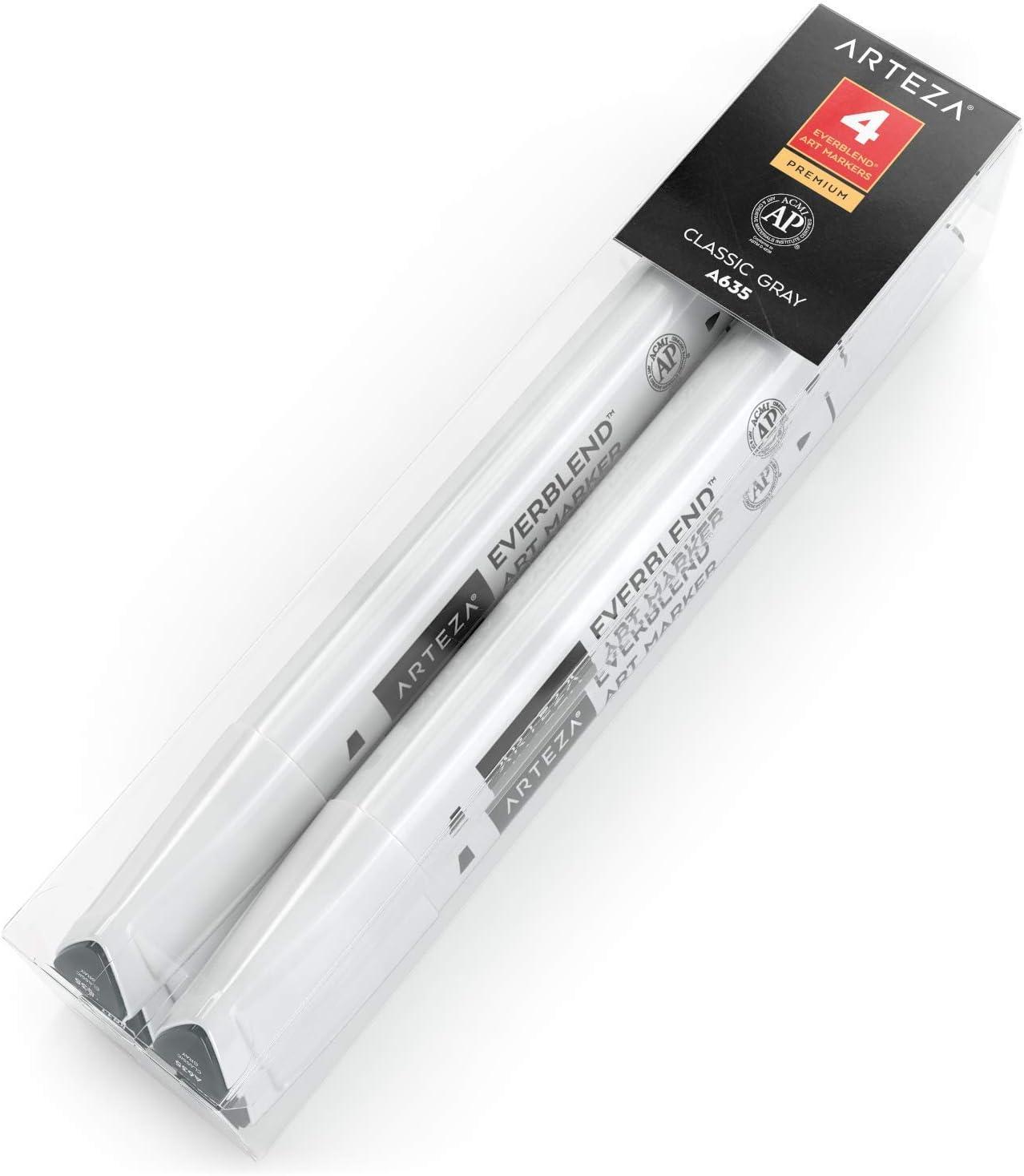 imageArteza EverBlend Art Markers Fluorescent Coral A302 Set of 4 Alcohol Based Sketch Markers with Dual Tips Fine and Broad Chisel for Painting Coloring Sketching and DrawingClassic Gray A635