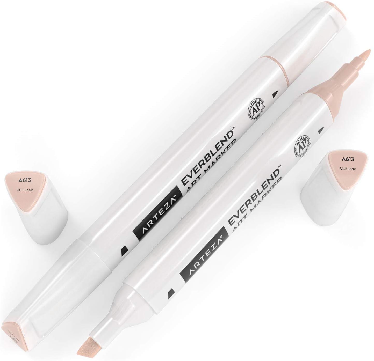 imageArteza EverBlend Art Markers Fluorescent Coral A302 Set of 4 Alcohol Based Sketch Markers with Dual Tips Fine and Broad Chisel for Painting Coloring Sketching and DrawingPale Pink A613