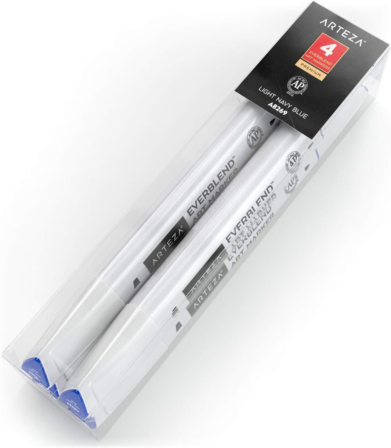 imageArteza EverBlend Art Markers Fluorescent Coral A302 Set of 4 Alcohol Based Sketch Markers with Dual Tips Fine and Broad Chisel for Painting Coloring Sketching and DrawingLight Navy Blue A8269 Set of 4