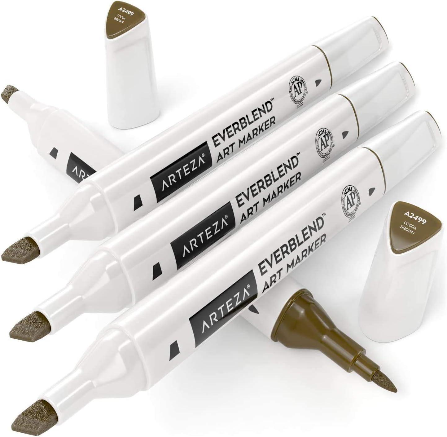 imageArteza EverBlend Art Markers Fluorescent Coral A302 Set of 4 Alcohol Based Sketch Markers with Dual Tips Fine and Broad Chisel for Painting Coloring Sketching and DrawingCocoa Brown A2499 Set of 4