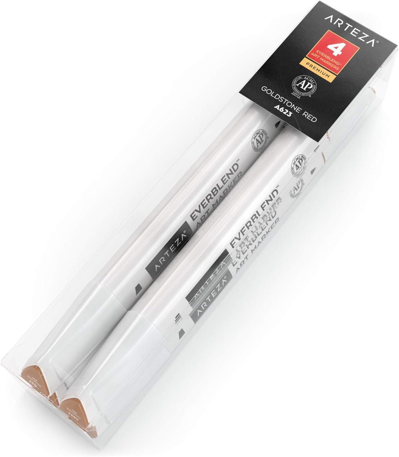 imageArteza EverBlend Art Markers Fluorescent Coral A302 Set of 4 Alcohol Based Sketch Markers with Dual Tips Fine and Broad Chisel for Painting Coloring Sketching and DrawingGoldstone Red A623