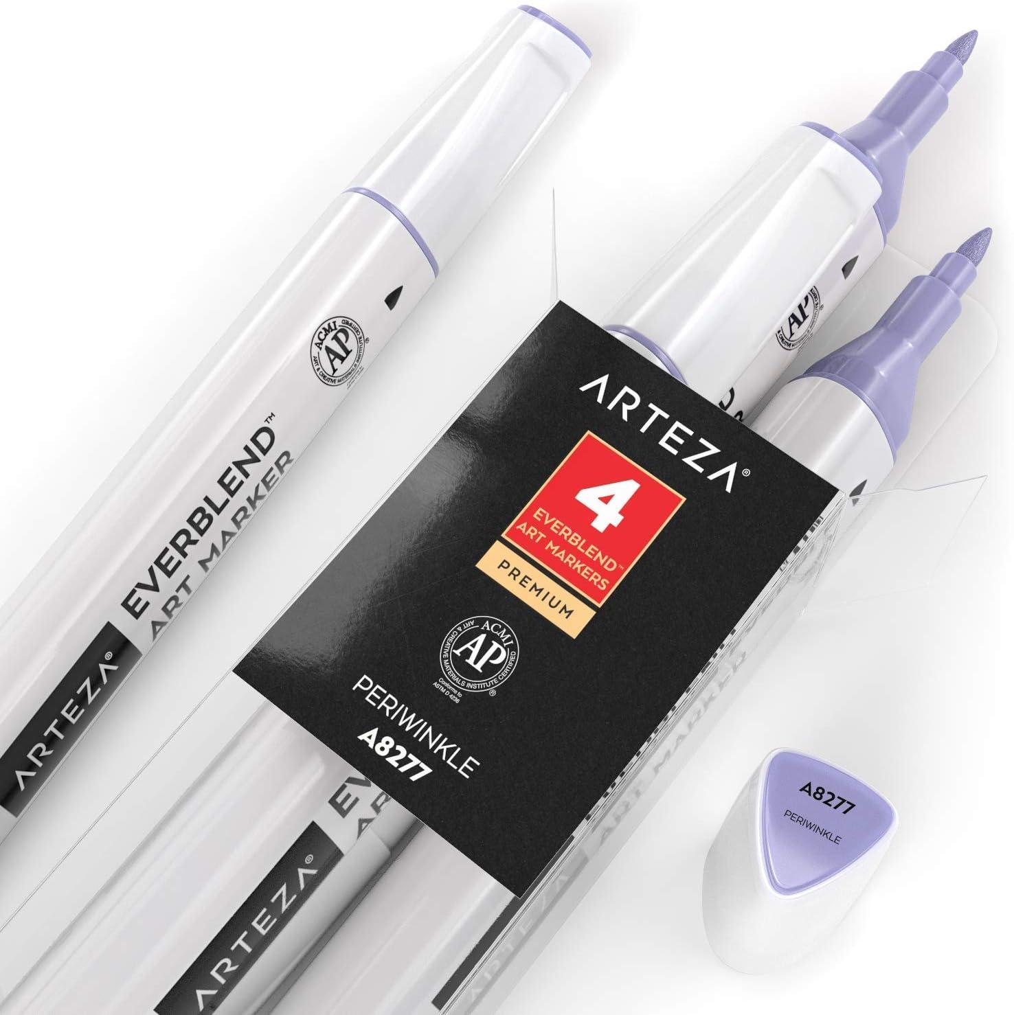 imageArteza EverBlend Art Markers Fluorescent Coral A302 Set of 4 Alcohol Based Sketch Markers with Dual Tips Fine and Broad Chisel for Painting Coloring Sketching and DrawingPeriwinkle A8277 Set of 4
