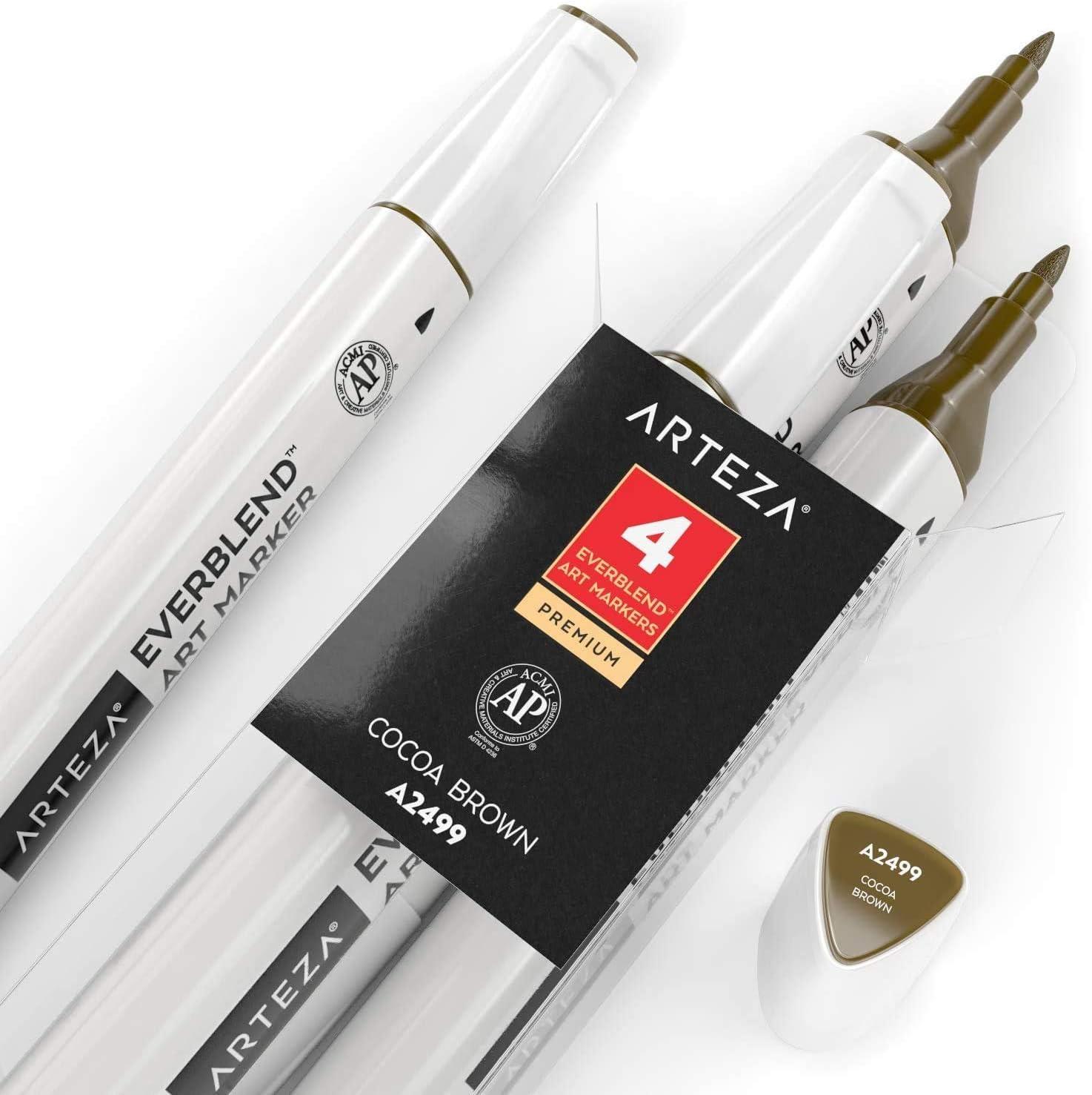 imageArteza EverBlend Art Markers Fluorescent Coral A302 Set of 4 Alcohol Based Sketch Markers with Dual Tips Fine and Broad Chisel for Painting Coloring Sketching and DrawingCocoa Brown A2499 Set of 4