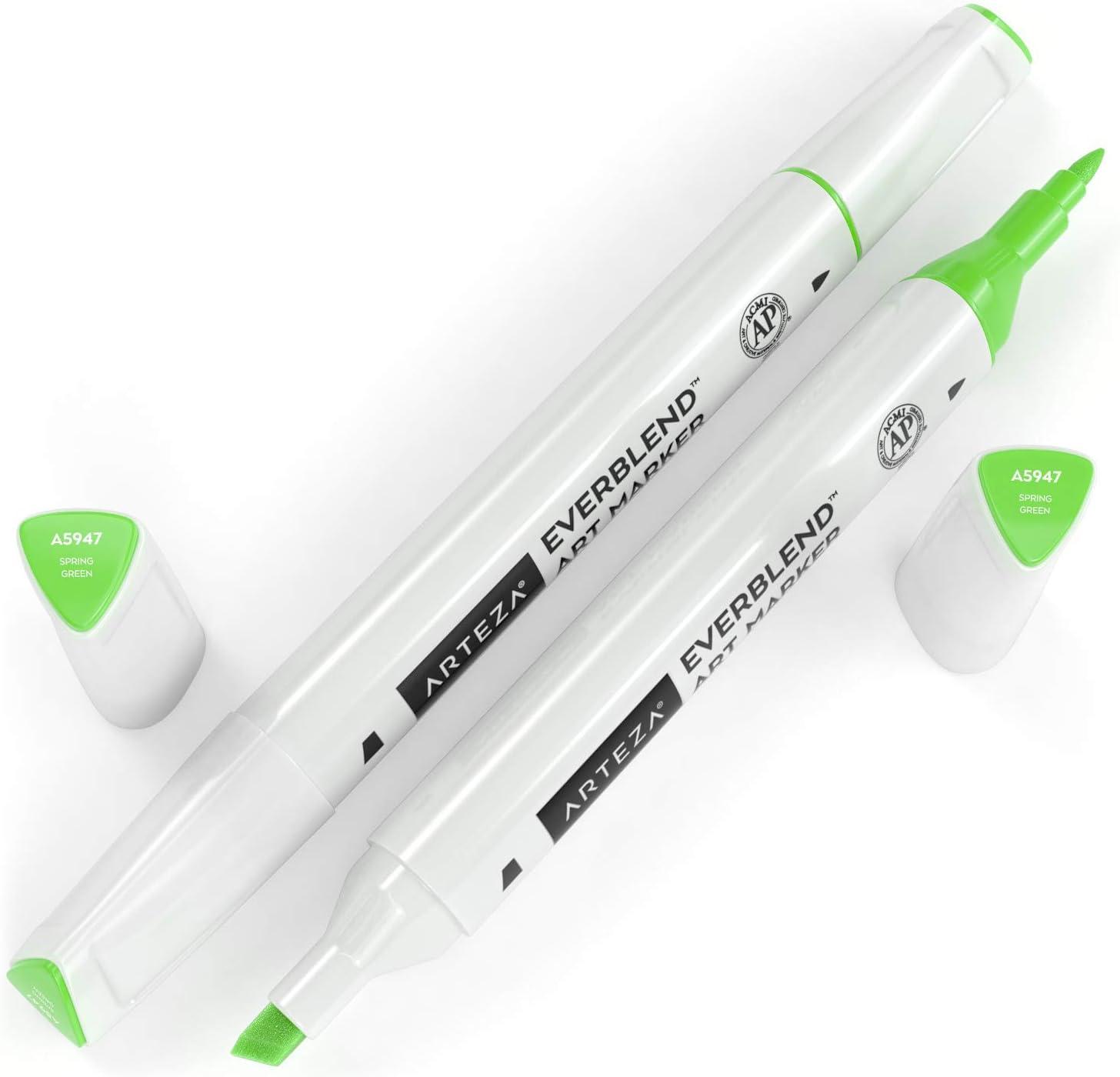 imageArteza EverBlend Art Markers Fluorescent Coral A302 Set of 4 Alcohol Based Sketch Markers with Dual Tips Fine and Broad Chisel for Painting Coloring Sketching and DrawingSpring Green A5947 Set of 4