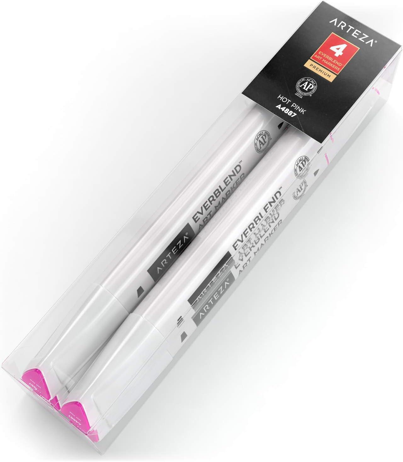 imageArteza EverBlend Art Markers Fluorescent Coral A302 Set of 4 Alcohol Based Sketch Markers with Dual Tips Fine and Broad Chisel for Painting Coloring Sketching and DrawingHot Pink A4887 Set of 4