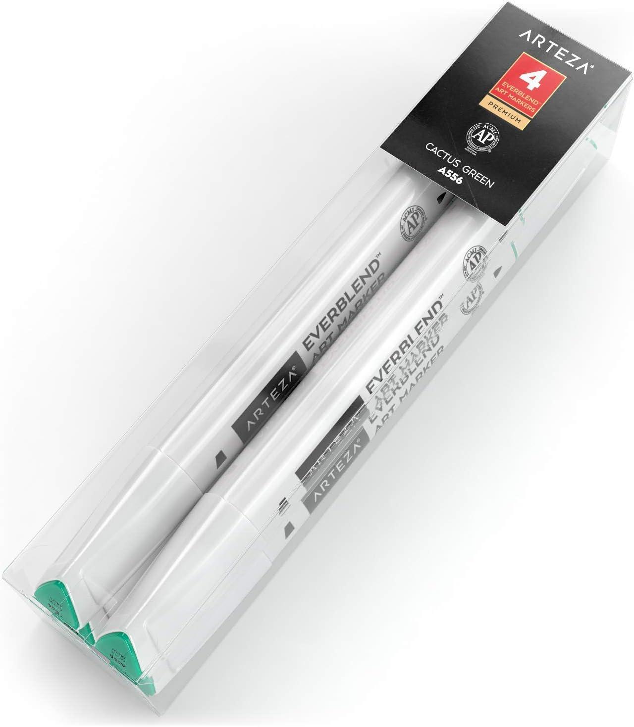 imageArteza EverBlend Art Markers Fluorescent Coral A302 Set of 4 Alcohol Based Sketch Markers with Dual Tips Fine and Broad Chisel for Painting Coloring Sketching and DrawingCactus Green A556 Set of 4