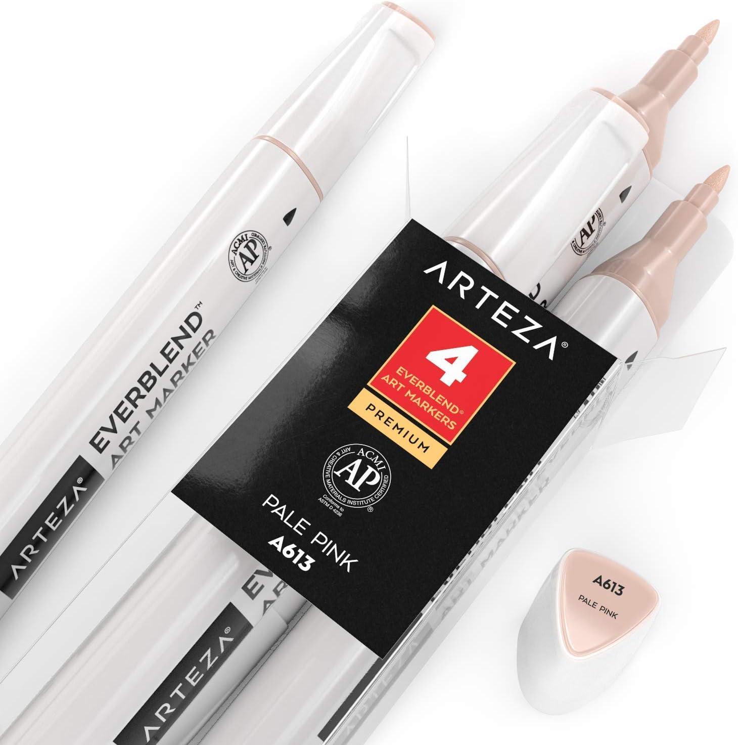 imageArteza EverBlend Art Markers Fluorescent Coral A302 Set of 4 Alcohol Based Sketch Markers with Dual Tips Fine and Broad Chisel for Painting Coloring Sketching and DrawingPale Pink A613