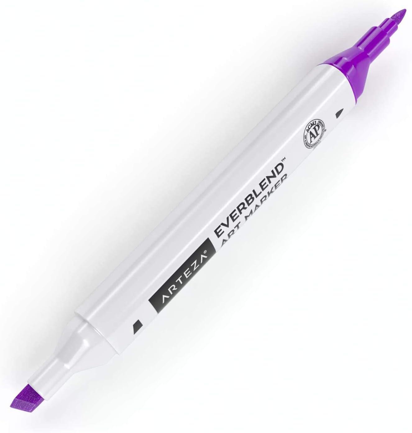 imageArteza EverBlend Art Markers Fluorescent Coral A302 Set of 4 Alcohol Based Sketch Markers with Dual Tips Fine and Broad Chisel for Painting Coloring Sketching and DrawingOrchid Purple A882 Set of 4
