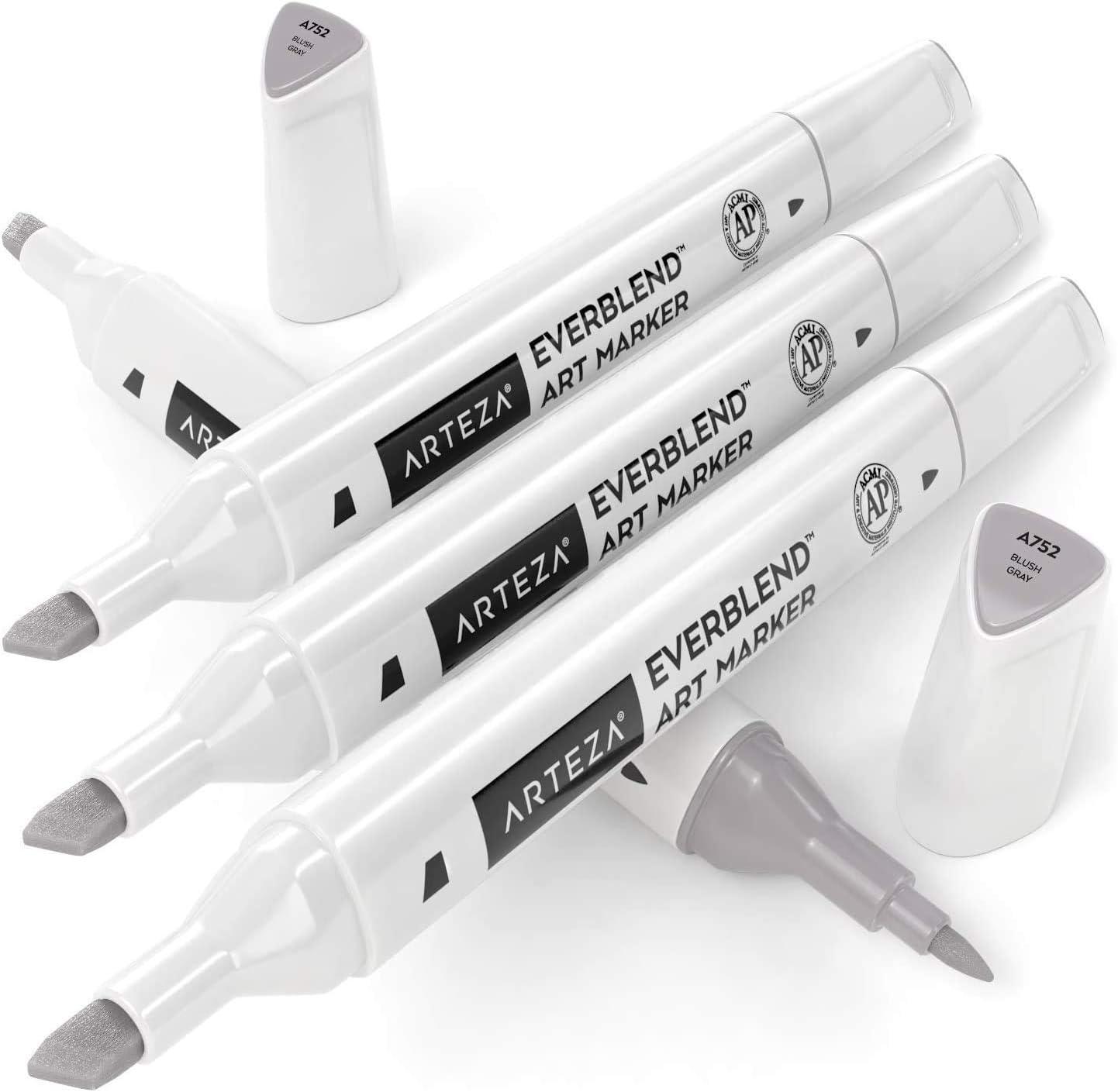 imageArteza EverBlend Art Markers Fluorescent Coral A302 Set of 4 Alcohol Based Sketch Markers with Dual Tips Fine and Broad Chisel for Painting Coloring Sketching and DrawingBlush Gray A752 Set of 4