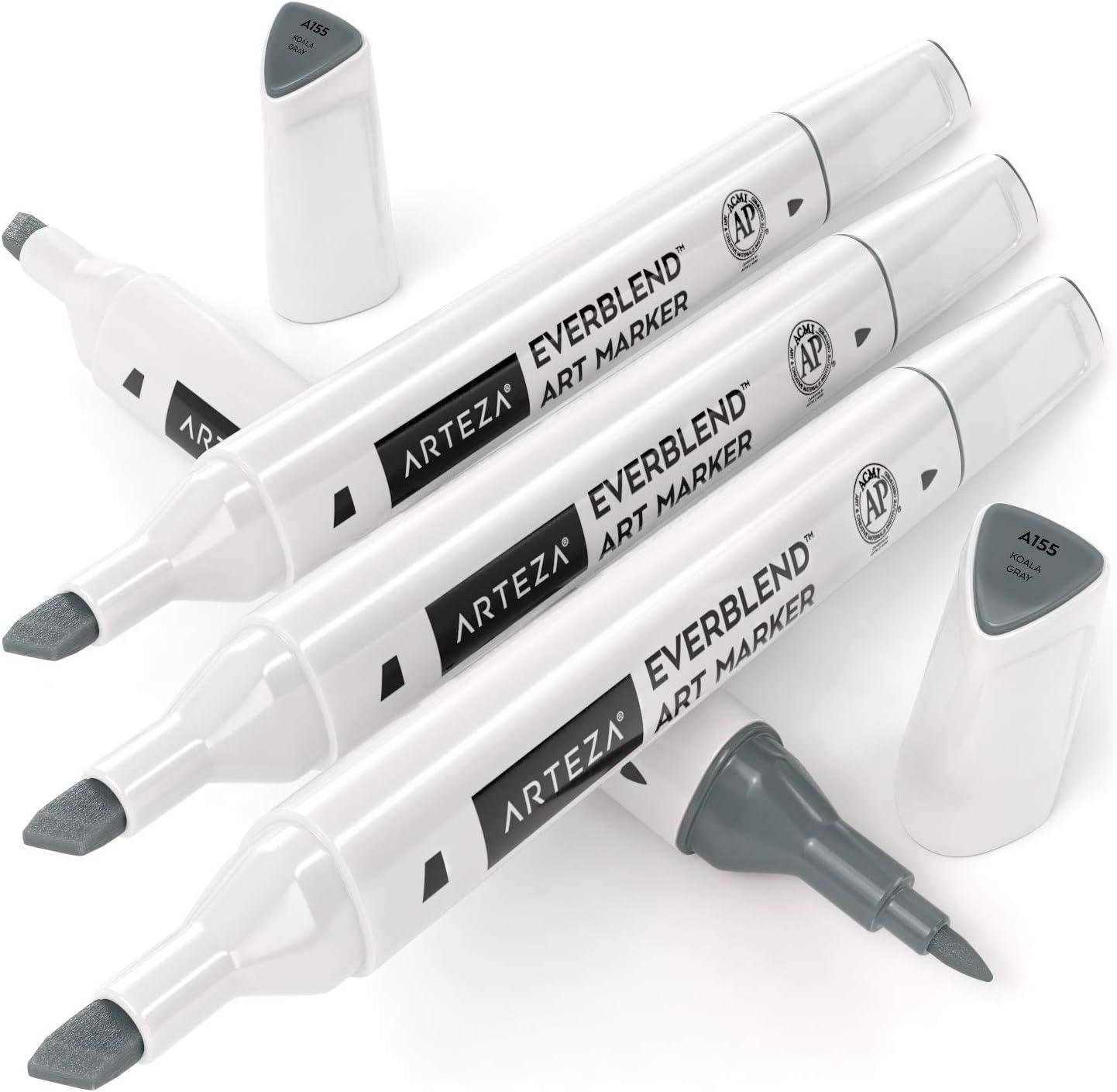 imageArteza EverBlend Art Markers Fluorescent Coral A302 Set of 4 Alcohol Based Sketch Markers with Dual Tips Fine and Broad Chisel for Painting Coloring Sketching and DrawingKoala Gray A155 Set of 4
