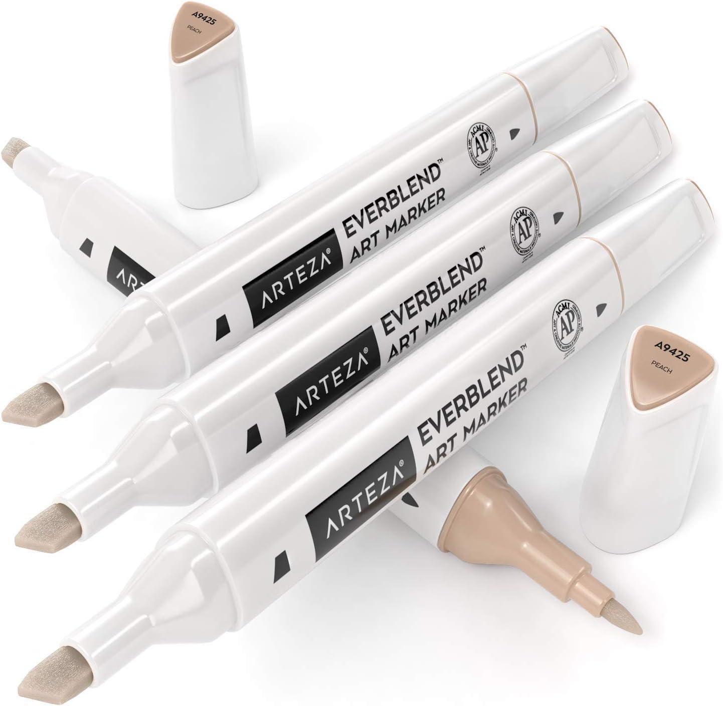 imageArteza EverBlend Art Markers Fluorescent Coral A302 Set of 4 Alcohol Based Sketch Markers with Dual Tips Fine and Broad Chisel for Painting Coloring Sketching and DrawingPeach A9425 Set of 4