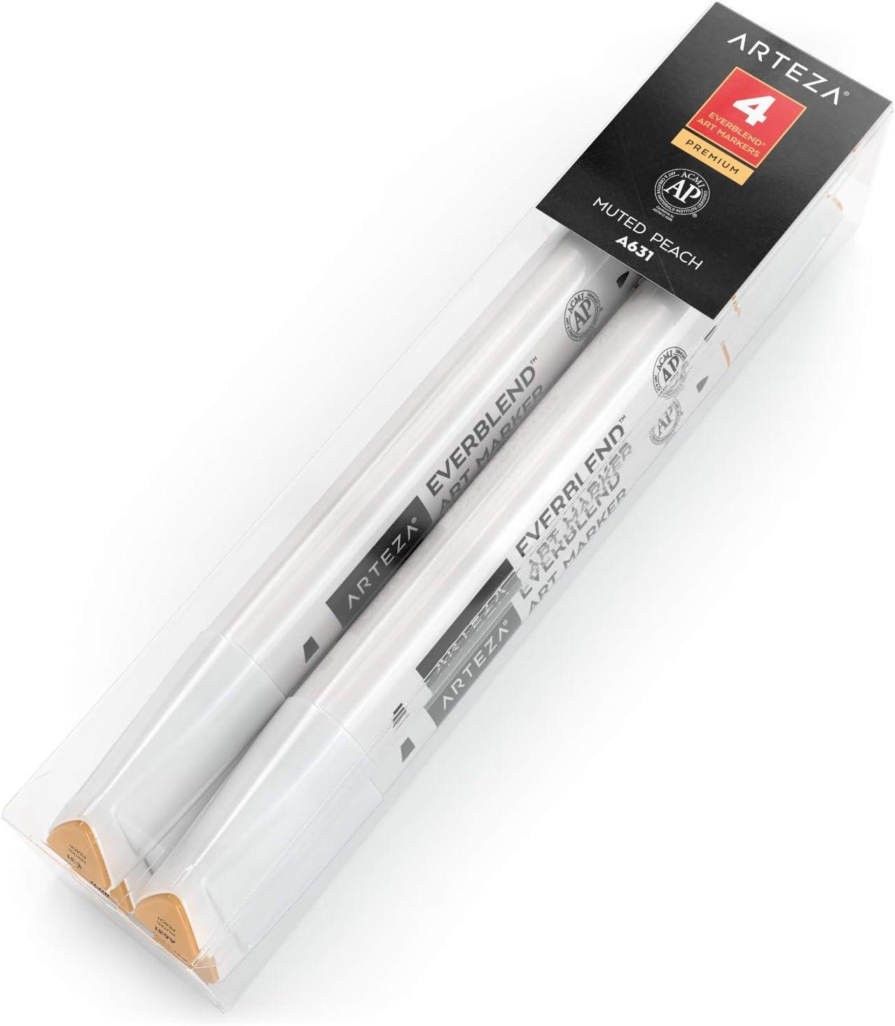 imageArteza EverBlend Art Markers Fluorescent Coral A302 Set of 4 Alcohol Based Sketch Markers with Dual Tips Fine and Broad Chisel for Painting Coloring Sketching and DrawingMuted Peach A631
