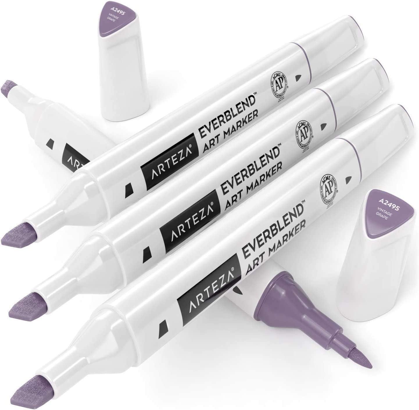 imageArteza EverBlend Art Markers Fluorescent Coral A302 Set of 4 Alcohol Based Sketch Markers with Dual Tips Fine and Broad Chisel for Painting Coloring Sketching and DrawingVintage Grape A2495 Set of 4