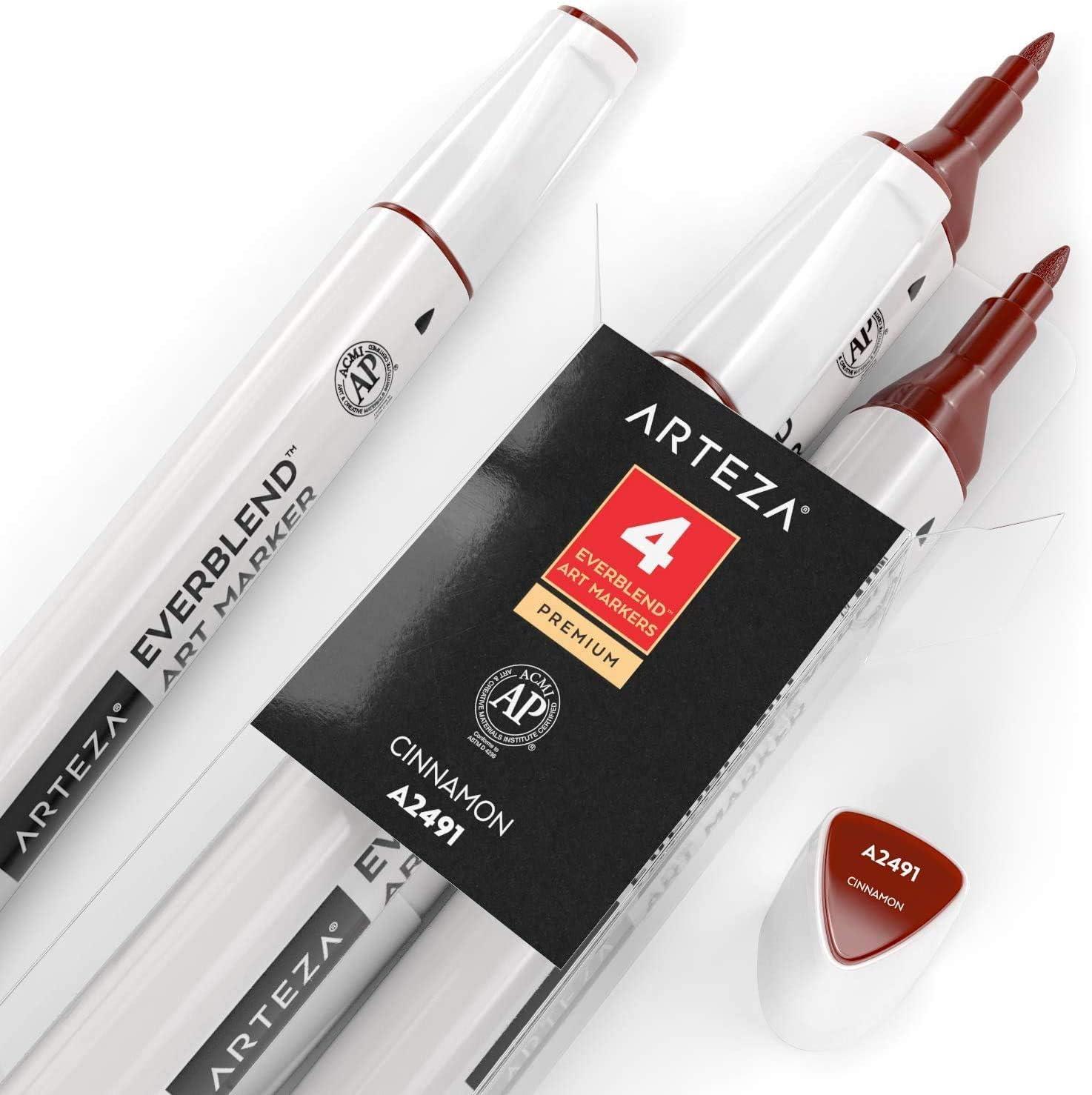 imageArteza EverBlend Art Markers Fluorescent Coral A302 Set of 4 Alcohol Based Sketch Markers with Dual Tips Fine and Broad Chisel for Painting Coloring Sketching and DrawingCinnamon A2491 Set of 4