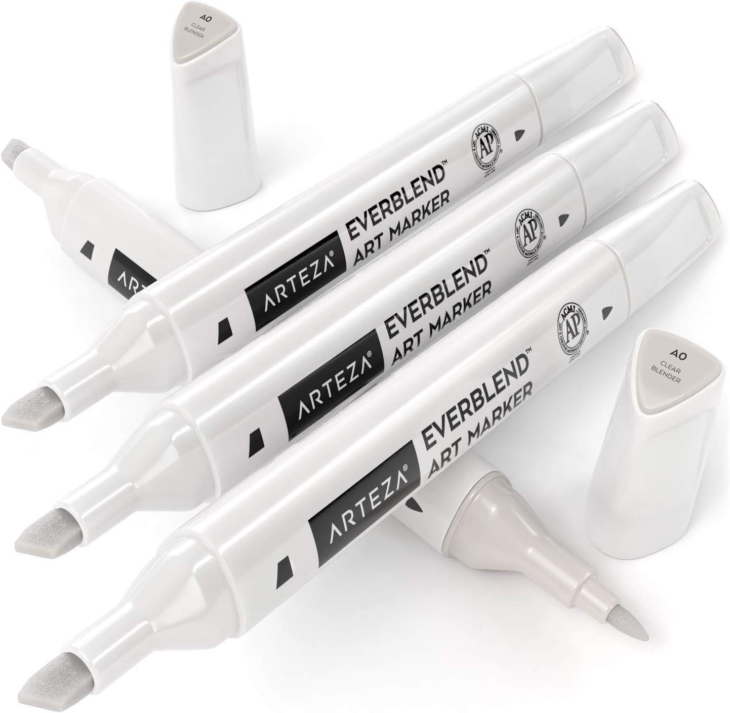 imageArteza EverBlend Art Markers Fluorescent Coral A302 Set of 4 Alcohol Based Sketch Markers with Dual Tips Fine and Broad Chisel for Painting Coloring Sketching and DrawingClear Blender A0 Set of 4