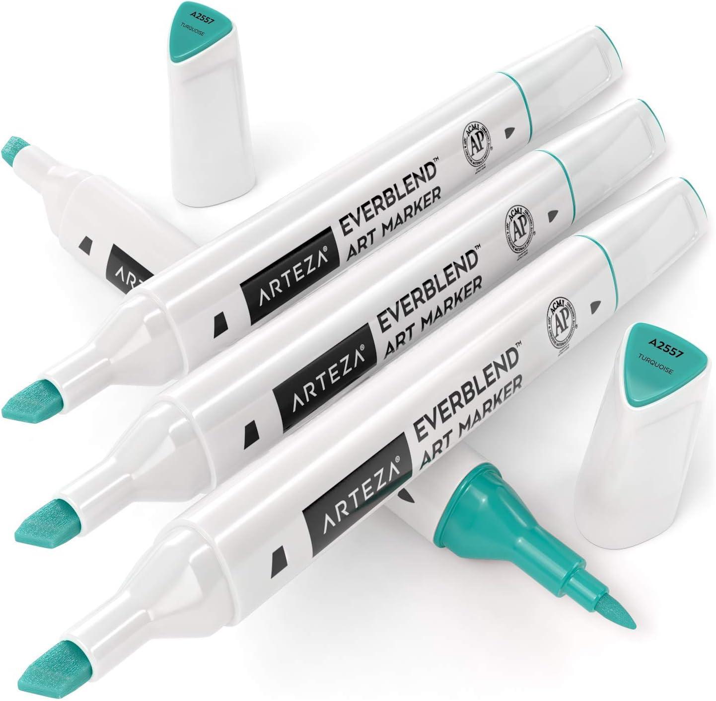 imageArteza EverBlend Art Markers Fluorescent Coral A302 Set of 4 Alcohol Based Sketch Markers with Dual Tips Fine and Broad Chisel for Painting Coloring Sketching and DrawingTurquoise A2557 Set of 4