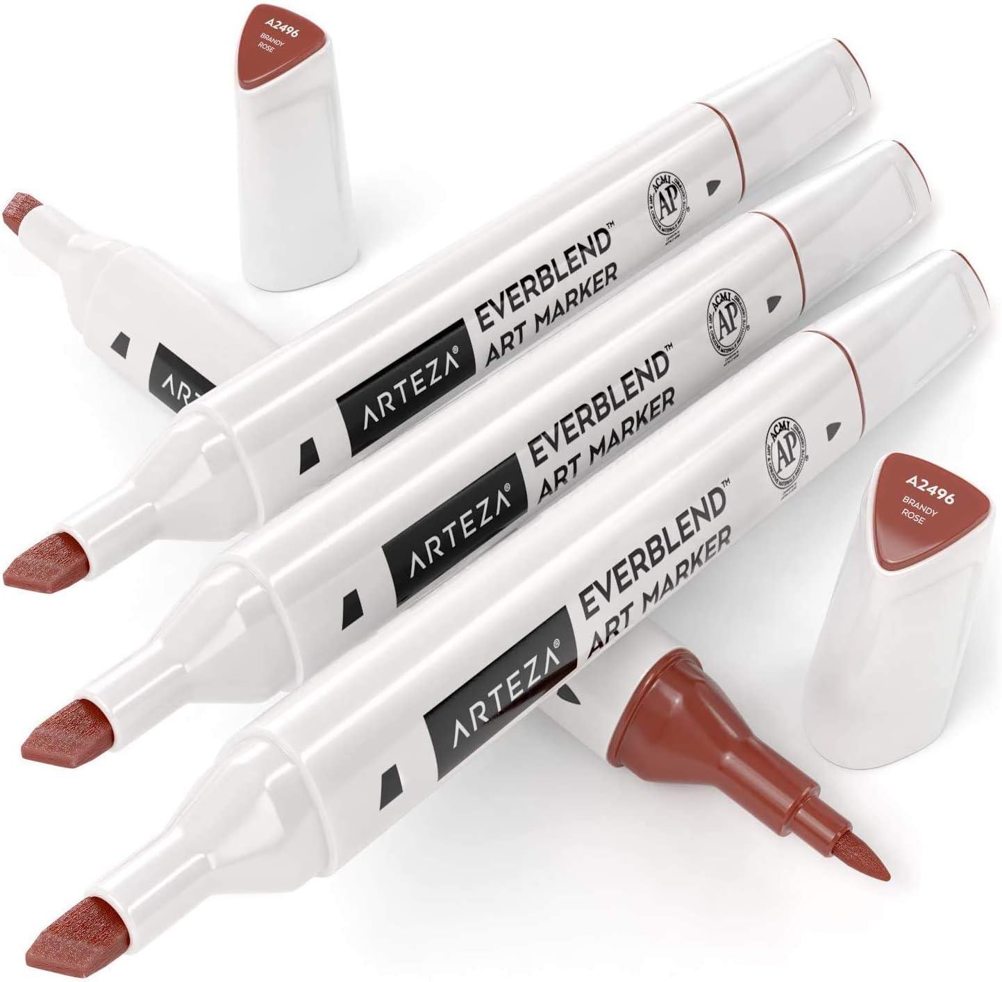 imageArteza EverBlend Art Markers Fluorescent Coral A302 Set of 4 Alcohol Based Sketch Markers with Dual Tips Fine and Broad Chisel for Painting Coloring Sketching and DrawingBrandy Rose A2496 Set of 4