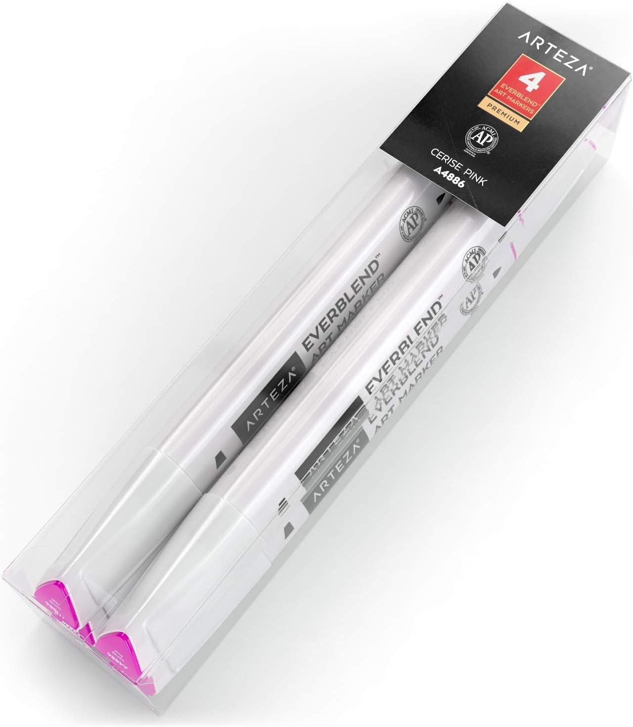 imageArteza EverBlend Art Markers Fluorescent Coral A302 Set of 4 Alcohol Based Sketch Markers with Dual Tips Fine and Broad Chisel for Painting Coloring Sketching and DrawingCerise Pink A4886 Set of 4