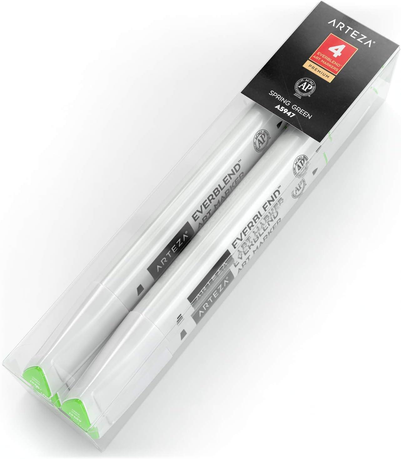 imageArteza EverBlend Art Markers Fluorescent Coral A302 Set of 4 Alcohol Based Sketch Markers with Dual Tips Fine and Broad Chisel for Painting Coloring Sketching and DrawingSpring Green A5947 Set of 4