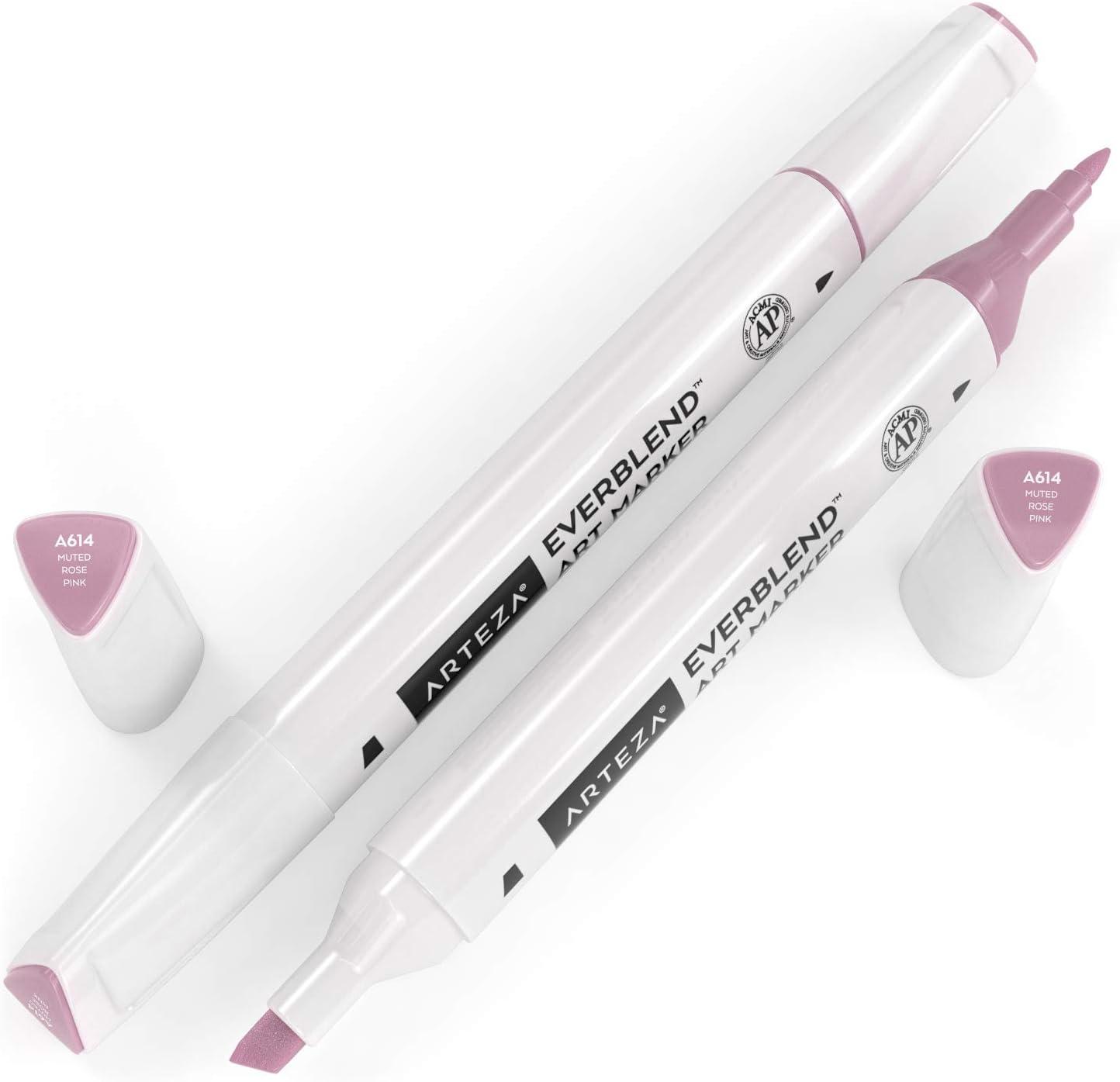 imageArteza EverBlend Art Markers Fluorescent Coral A302 Set of 4 Alcohol Based Sketch Markers with Dual Tips Fine and Broad Chisel for Painting Coloring Sketching and DrawingMuted Rose Pink A614