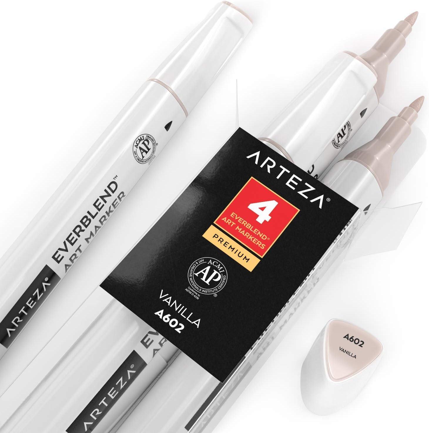 imageArteza EverBlend Art Markers Fluorescent Coral A302 Set of 4 Alcohol Based Sketch Markers with Dual Tips Fine and Broad Chisel for Painting Coloring Sketching and DrawingVanilla A602
