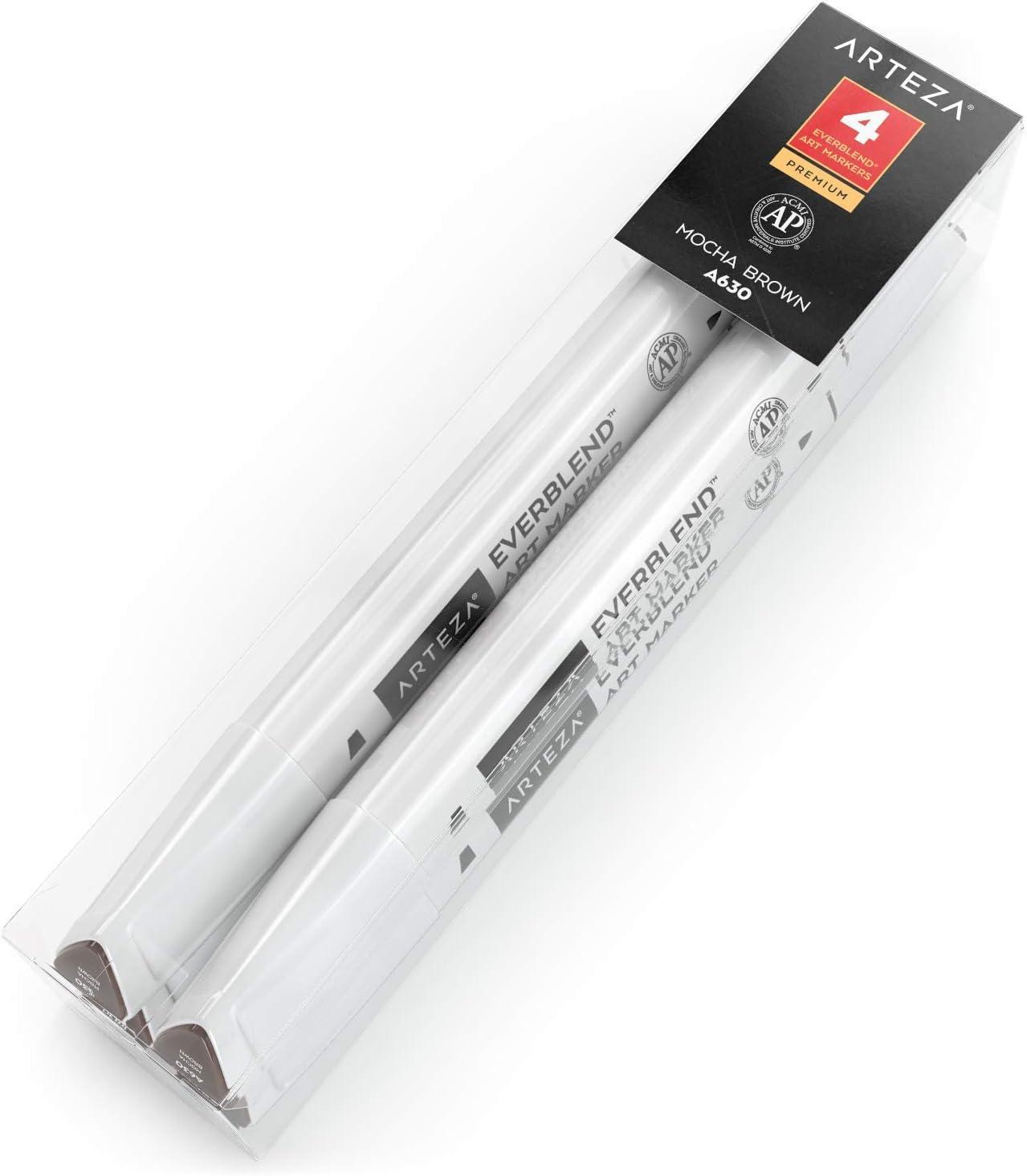 imageArteza EverBlend Art Markers Fluorescent Coral A302 Set of 4 Alcohol Based Sketch Markers with Dual Tips Fine and Broad Chisel for Painting Coloring Sketching and DrawingMocha Brown A630